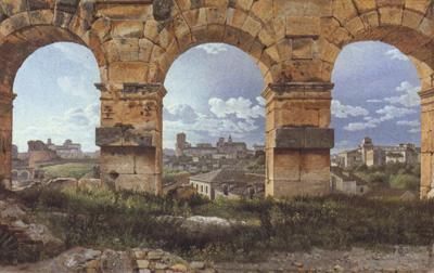 Christoffer Wilhelm Eckersberg View through Three Northwest Arcades of the Colosseum in Rome Storm Gathering over the City (mk22)